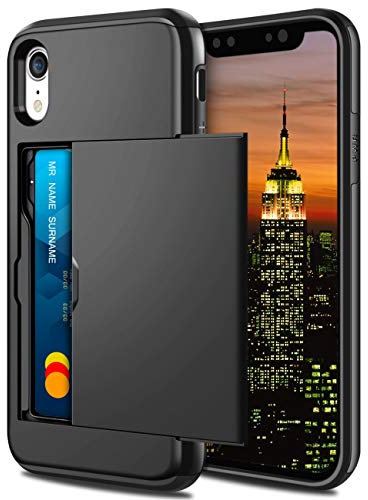 Coolden for iPhone XR Case Wallet Case Armor Shockproof Case Heavy Duty Hard Back Soft Rubber Bumper Protective Case Phone Case Card Holder Slot Wallet Case Cover for iPhone XR 6.1 inch (Black)