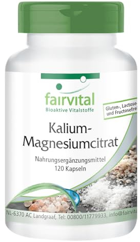 fairvital Kalium-magnesiumcitrat, HÖGDOSERAD, magnesium + kaliumkapslar, VEGAN, 120 kapslar
