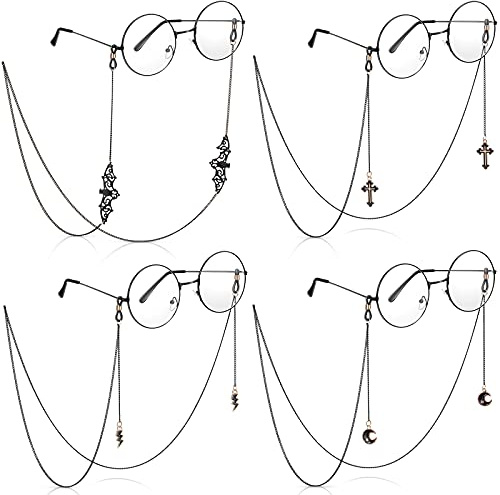 Weewooday 4 Pcs Goth Glasses Chain with Pendant Metallic Bat Goth Sunglasses Eyeglass Lanyard Party Accessories for Women Men