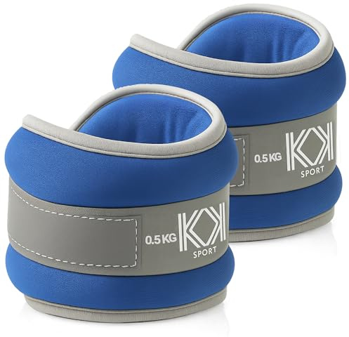 KK Neoprene Ankle Straps Pair - Adjustable Straps for Ankle - 0.5 KG Blue Leg Weights Pair for Exercise - Adjustable Straps with Neoprene Padding for Walk, Running, Workout, Gymnastics, and Training