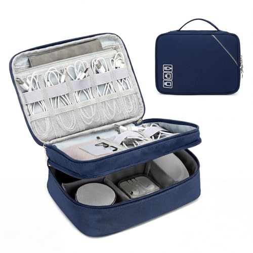 Lanola Universal Cable Organizer Electronics Accessories Cases for Cable, Charger,Power Bank, Phone, USB, SD Card,Memory Cards,Earphone,Flash Drive, Great for Travel and Business - Dark Blue