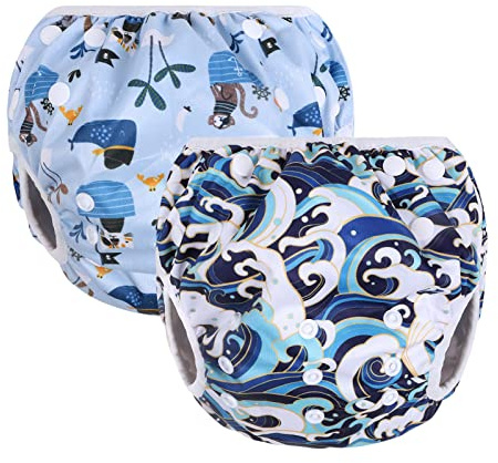 Vicloon Swimming Nappy Reusable, 2 Packs Baby Swim Nappy Comfortable Swim Nappies, Adjustable Size Washable Nappy for Swimming Lessons/Holiday