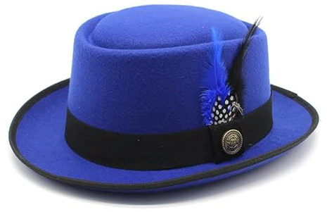 TAHALI RZL Chapeau Melon Chapeau Haut de Forme en Laine d'automne et d'hiver, Chapeau Haut de Forme Rond en Laine, Chapeau de Jazz for Homme avec Plume Noire et Bleue (Couleur : Bleu)