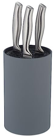 Relaxdays Unequipped Knife Block Ceppo per Coltelli da Cucina Vuoto, Portacoltelli in Plastica Universale, Organizer Rotondo 18 x 11 cm, Grigio, 18 x 11 x 11 cm