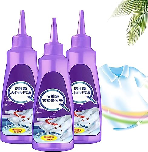 Active Enzyme Laundry Stain Remover, Garment Stubborn Stain Cleaner Oil Remover, 120ml All-purpose Foam Cleaner Deep Cleaning Detergent for All Textiles, Stain Remover For Clothes (3Pcs)