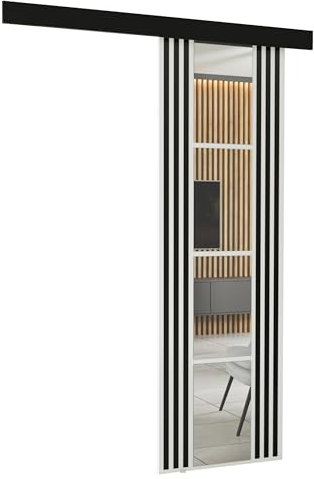 KIER FURNITURE Wandschiebetüren mit Spiegeln EMPI 60 – Schiebetür Komplettset Schiene Komplettset Mit Tür – Zimmertüren Mit Zarge Komplett - B66xH205xT1,6 cm - Weiß