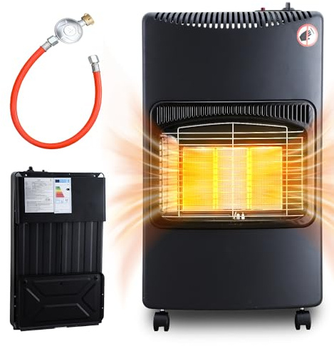 Cecaylie Gasheizofen 4,2 KW Gasheizer Gas Heizstrahler, Gasheizgerät Gasheizung Butan- oder Propangasflaschen bis 10kg, inkl. Gasdruckregler Gasschlauch, Flammenausfall-Schutz, Überhitzungsschutz