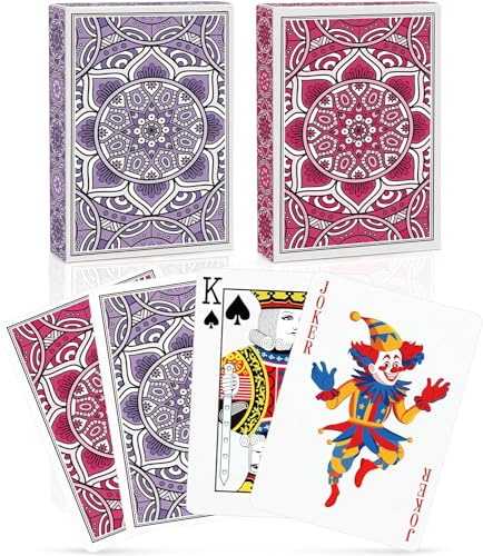 Aomaic 2 Pack Jeu de Carte Jeux de Cartes Index Standard Poker Professionnelles pour Les Familles Jeux de Cartes fête Texas Holdem Poker Blackjack Euchre Canasta Pinochle Jeu de Cartes (Rose/Violet)