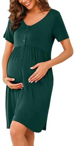 Bresdk Chemise de Nuit de Maternité à Boutons pour Femmes Vêtements de Nuit à Manches Courtes Hôpital d'allaitement