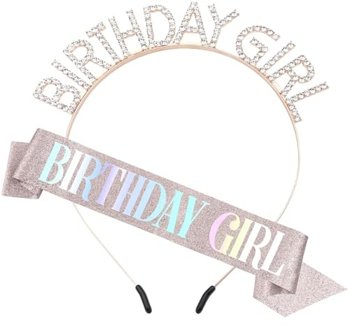 Psxuie Schärpe,Geburtstagskrone Erwachsene,Birthday Girl,Happy Birthday Krone (Rose Gold)