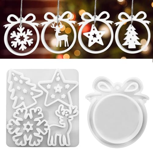 Silikonformen Gießformen, 2 Pcs Silikonform Weihnachten Anhänger Silikon Gießform Anhänger Schneeflocken Weihnachtsbäume Elche usw, Epoxidharz Formen zur Herstellung von Weihnachtsdekorationen