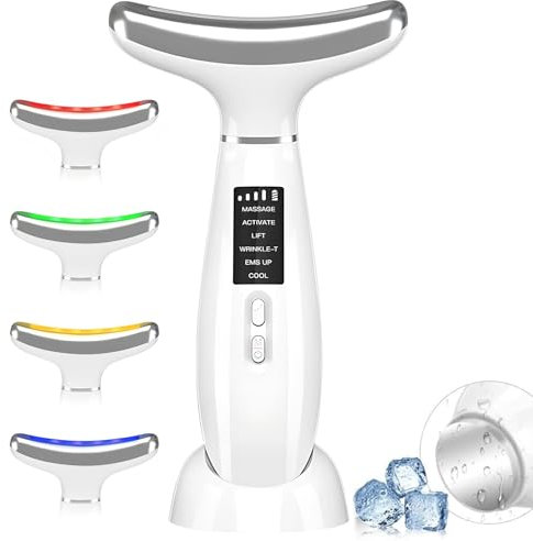 Lnopever Electric Double Chin Reducer for Women LED Face Massager with 6 Modes, Cooling& 45°C Heat, EMS Facial Massager Anti-Wrinkle Massage Double Chin Machine Face Lifting Device with 4 LED Lights