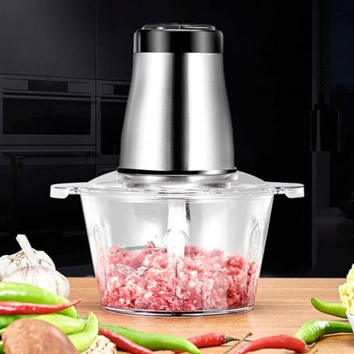 OZTYSGXM Picadora de Carne de Acero Inoxidable, Procesador de Alimentos AutomáTico, Licuadora de Carne con 2 Configuraciones Velocidad, Gran Capacidad/FáCil Limpiar, para Carne/Pescado,3L,Glass