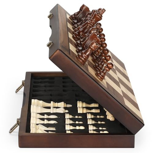 Magnetic Wooden Chess Set for Adults Kids 17'' Chess Board with Handmade Pieces, Folding Portable Travel Unique Chess Sets Game for Tournament Professional Beginner