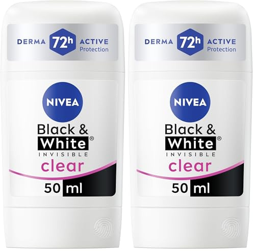NIVEA Black & White Invisible Anti-Perspirant Stick (50ml), 72hr Anti-Sweat Deodorant Stick for Women, No Stains on Black and White Clothes (Pack of 2)
