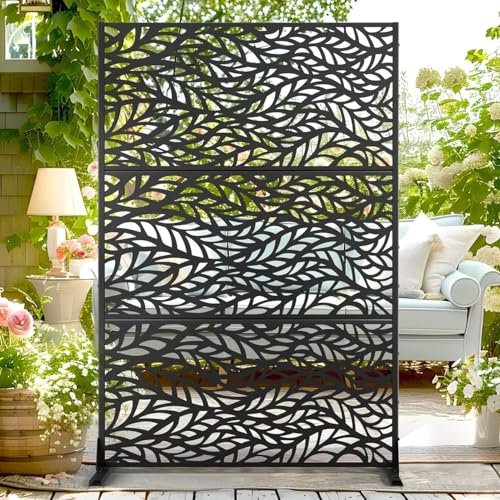 Crevyteg Pantalla de Privacidad para Jardín, 182 cm de alto x 120 cm de ancho Divisor Decorativo de Metal para Exteriores, Paneles de Protección de Valla Independiente para Patio, Terraza, Balcón