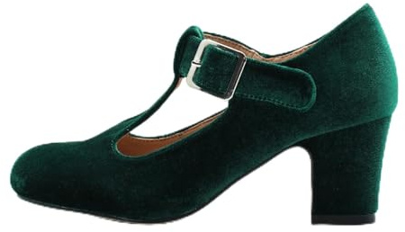 Zapatos tradicionales para mujer, tacones altos, zapatos de novia, cerrados, elegantes y cómodos, zapatos tiroleses, zapatos de baile, pies anchos, zapatos de boda, zapatos de tacón, verde, 42 EU