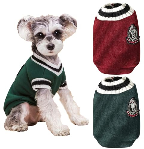 KASESSS 2 Pezzi Maglione Cane Taglia Piccola, Vestiti per Cani Inverno, Cappottino Cane Taglia Piccola Calda, Cappottino per Cani con Interno in Pile Sottile per Freddo Esterno, Verde e rosso, M