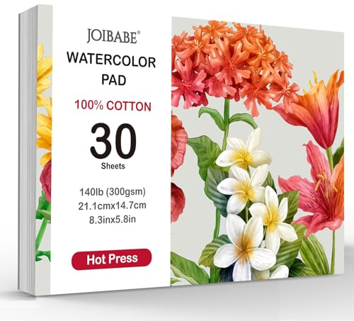 joibebe Watercolour Pad A5,30 Sheets 300GSM Water Colour Paper,100% Cotton,Hot-Pressed,Glue Bound,Drawing Painting Watercolour Sketchbook Supplies for Artists Adults Students for Wet Dry Mixed Media