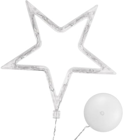 Ledmomo Iluminación navideña: estrella de 5 puntas, luz de ventana con ventosa y pilas para decoración navideña (luz blanca cálida)