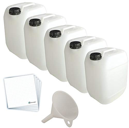 5x 10 Liter Leerkanister DIN 51 inkl. Trichter und 5 Trevendo® Etiketten