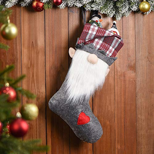WORLDECO Personalized Christmas Gnome Stocking Ornaments, Santa Beard Socks Plush Faux Fur, Home Decorations Gifts 21 inch