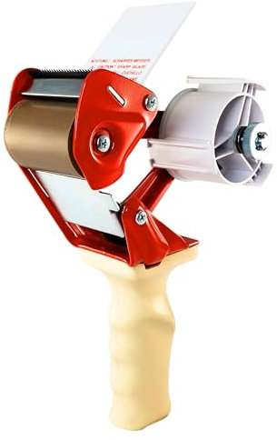 Handabroller für Verpackungsklebeband & Packband bis 50 mm Breite | Mit langlebigem Messer | Ergonomischer Griff | Einstellbare Bremse