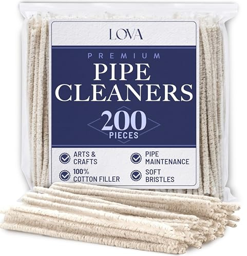 LOVA Soft Bristle Tobacco Pipe Cleaners, 200 Count 6-Inch 100% Cotton Stem Cleaning Brushes with Flexible Wire for Pipe Stems, Mouthpieces, Reusable Straws & Narrow Tubes