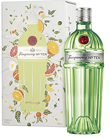 Tanqueray No. TEN | 47.3% vol | 70cl | with Gift Box | Distilled in Small Batches with Whole Citrus Fruits & Gin Botanicals | Enjoy in a Gin Glass with Tonic