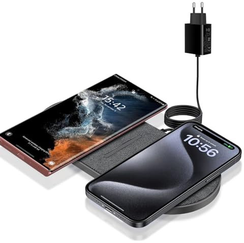 40W Wireless Charge pad,Dual 20W schnelle kabellose Ladepad für iPhone 16 15 14 13 12 11/Pro/Pro Max/,Apple Airpods 4/3/2/Pro,15W 2 in 1 Kabellose Ladestation für Samsung Galaxy S24/Galaxy Buds