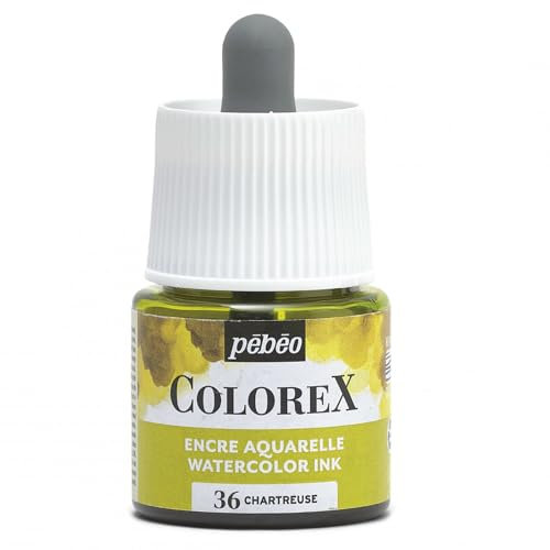Pébéo - Colorex Tinte 45 ML Chartreuse - Colorex Aquarell Tinte Pébéo - Chartreuse Tinte mit samtigem Finish - Zeichentusche Multi-Tool Alle Medien - 45 ML - Chartreuse