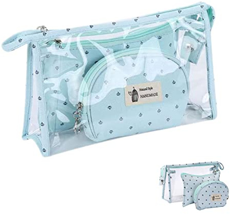 3 Piezas Bolsas de Aseo Bolsa de Maquillaje de Tocador Transparente | Organizador de Belleza de Plástico Impermeable Bolso de Cosméticos para Viajes(Azul)