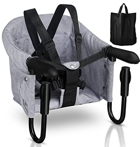 Herrselsam Faltbar Tischsitz Baby Kindersitz Tisch mit Transporttasche Baby Hochstuhl Sitzerhöhung Tragbarer für zu Hause und Unterwegs für baby (Grau)