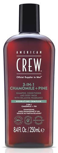 AMERICAN CREW – 3-in-1 Chamomile & Pine Shampoo, Conditioner & Body Wash, 250ml, Pflegeshampoo und Duschgel für Männer, Produkt für die tägliche Reinigung von Körper und Haar