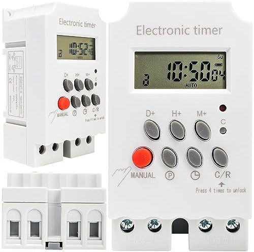 Retoo Zeitschaltuhr Digital für Hutschiene Schalttafel 220 V AC, LCD Display, Wochenzeitschaltuhr, 28 Programme, Zeitschalter Schaltuhr, Timer, Zeitschaltuhr mit Countdown und Zufallsfunktion
