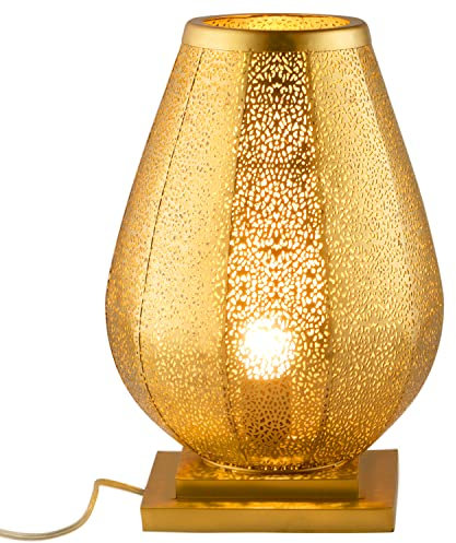 Manal - Petite lampe de table orientale - 37 cm - Or - E27 - Petite lampe de table marocaine en métal - Abat-jour doré - Lampe de chevet moderne pour design vintage, rétro et maison de campagne