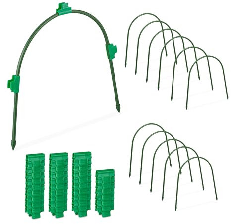 Relaxdays Archi per Tunnel Orto, Set da 12 con 40 Clip, per Serre e Letti Rialzati, Acciaio Pieghevole e Robusto, Verde, 31 x 33 cm