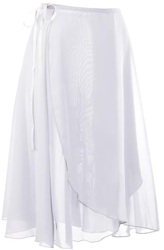 zffriction Damen Ballettrock Wickelrock Chiffon Tanzrock Verstellbare Taillenband Gymnastik Ballettrock für Erwachsene Frauen (DE/NL/SE/PL, Alphanumerisch, Einheitsgröße, Regular, Regular, Weiß)
