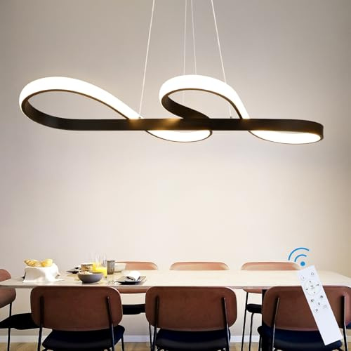 ZMH LED Pendelleuchte Esstisch Dimmbar Hängelampe - Hängeleuchte Schwarz 47W Esszimmerlampe Modern Design Esstischlampe mit Fernbedienung Pendellampe für Esszimmer Küche Arbeitszimmer Wohnzimmer