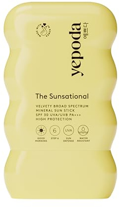 Yepoda The Sunsational, Stick Solaire Minéral Coréen SPF 30 à Large Spectre UVA/UVB PA+++ Haute Protection, Résistant à l’Eau et Nourrissant, Végan – Convient à Tous les Types de Peau, 18,5 g