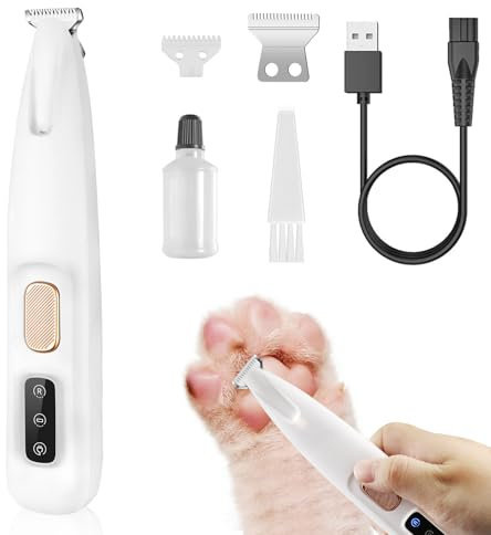 VicBou Hundeschermaschine, Tragbare Hunde Schermaschine mit LED-Licht, USB Wiederaufladbarer Pfotentrimmer, Wasserdichter, Haustier Rasierer für Hunde Katzen Pfoten, Augen, Ohren, Gesicht, Körper
