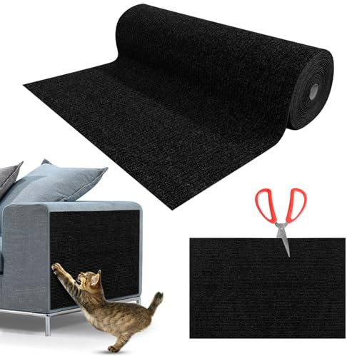 Kratzmatte Selbstklebend für Katzen - Kratzfestes Sofa, Wiederverwendbar Kratzteppich für Wand, DIY Kratzmatte 40 * 200cm Schwarz
