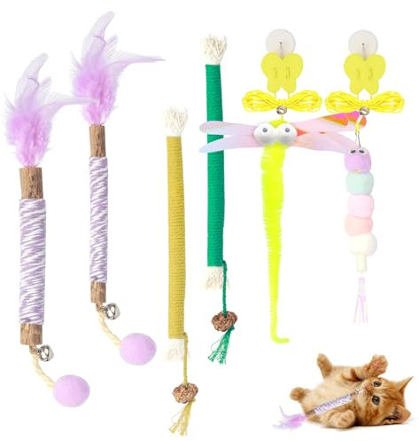 IETWATE 6 Stück Katzenminze Spielzeug, Elastisches Katzenspielzeug, Katzen Zahnpflege Spielzeug, Natürliche Catnip Sticks, Matatabi Stick Katze für Zahnreinigung Druckentlastung