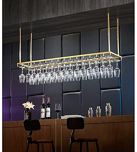 Loft-Weinregal im europäischen Stil mit verstellbarer Höhe, hängender Weinglashalter, rustikale Decken-Weinregale in Goldfarbe für Heimdekoration