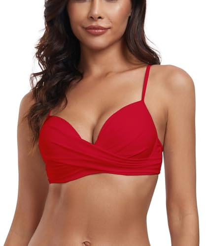 RELLECIGA Underwire bikiniöverdel för kvinnor twist front bygel bikini topp, röd, L