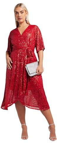 Yours London Curve Sequin Wrap Dress - Women's - Plus Size Curve Red