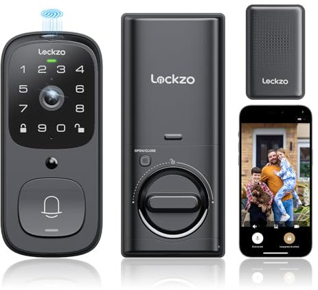 Video Smart Lock with Doorbell, 6 in 1 Keyless Entry Door Lock, Built-in WiFi Camera Deadbolt Lock for Front Door, Fingerprint, Keypad Code, App Control, Voice Control, Auto Lock, IP65, Video Calling