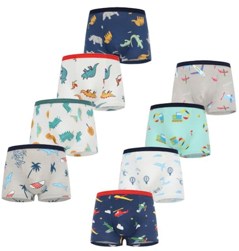 FedMois Boxer Bambino Intimo Mutande Mutandine Cotone Confezione da 8, Dinosauri e Aerei, 3-5 Anni