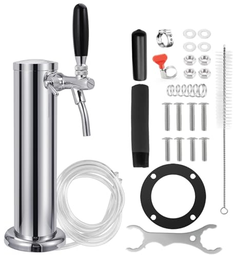 Single-Tap Kegerator Beer Tower, Stainless Keg Tower with Pre-Assembled Beer Line & Flow Control Beer Faucet, Spillproof Less Foam Draft Beer Dispenser Kegerator Beer Tap System for Bar Party Wedding