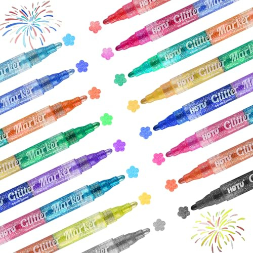 HOTU 8 Pcs 16 Farben Glitzer Filzstifte Zeichenset, Metallic Paint Marker,